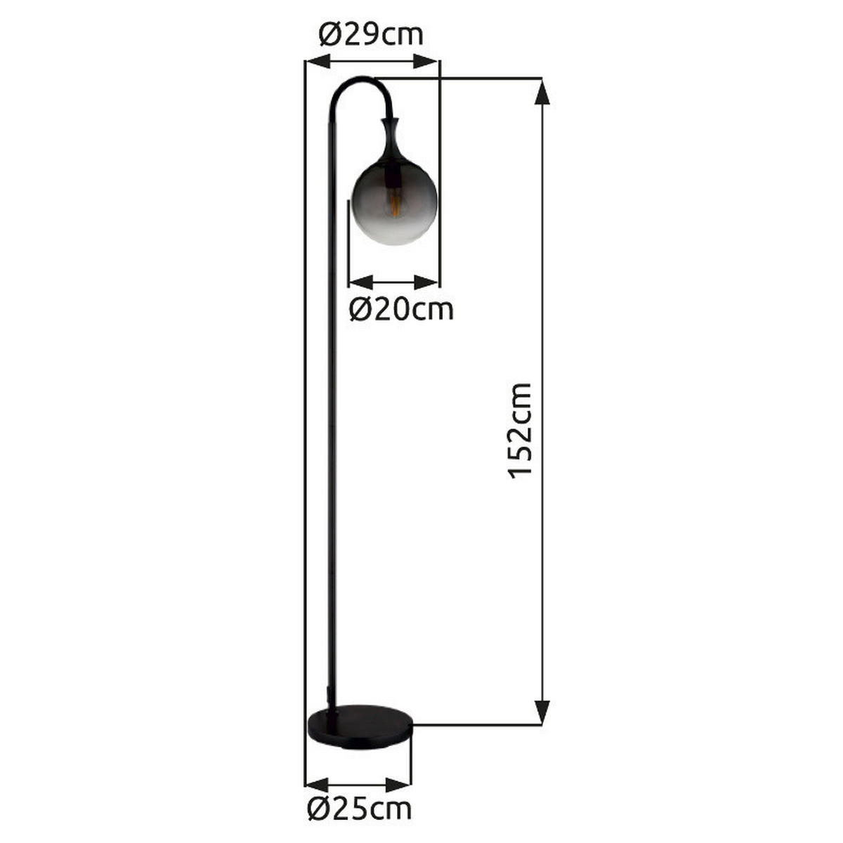 STEHLEUCHTE - Schwarz/Grau, Design, Glas/Metall (29/25/152cm) - Globo