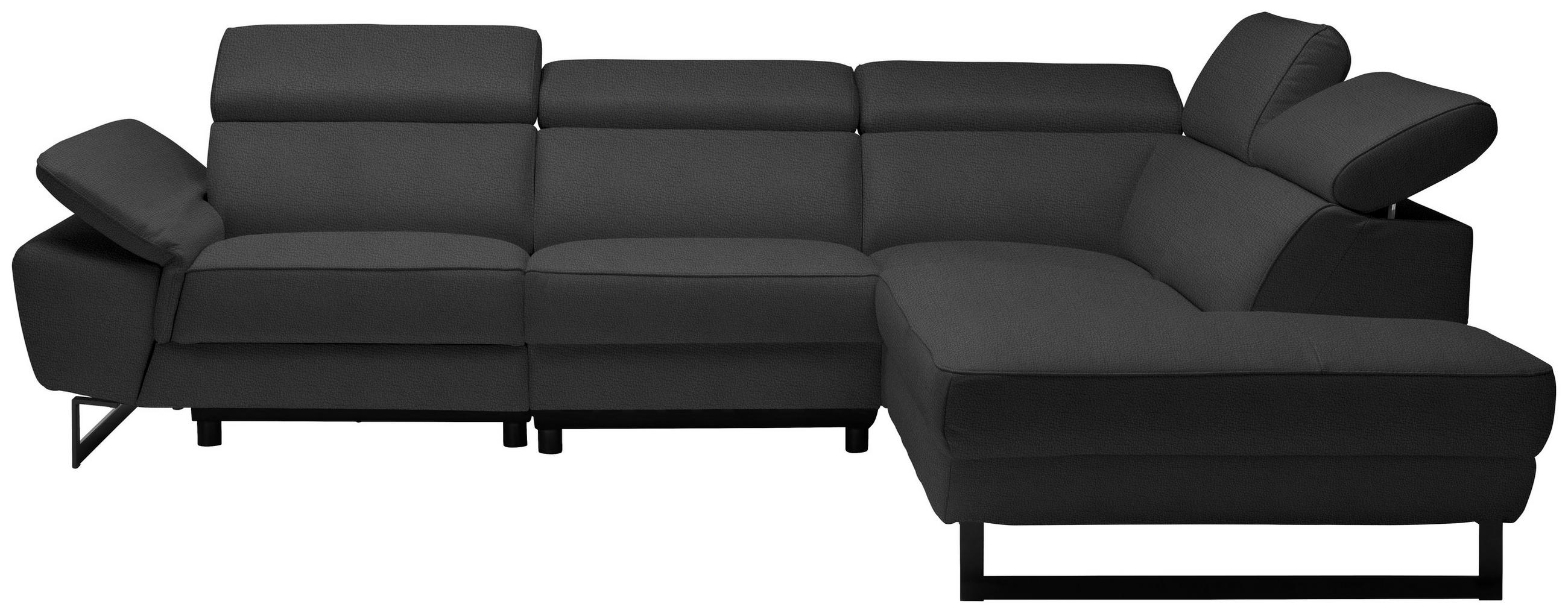 ECKSOFA in Echtleder Anthrazit  - Anthrazit/Schwarz, Design, Leder/Metall (281/225cm) - Celina Home
