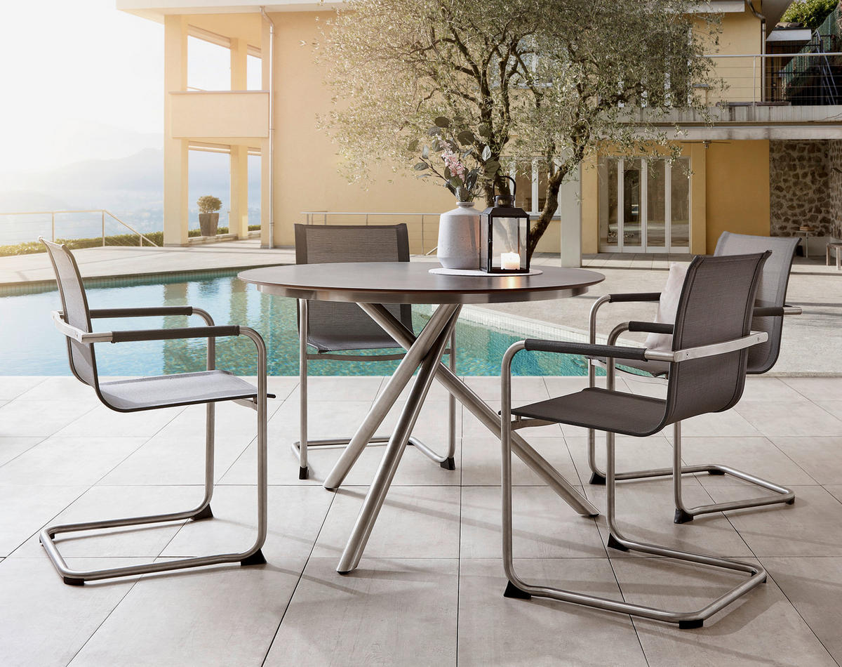 GARTENSCHWINGSTUHL Edelstahl Edelstahlfarben, Dunkelgrau  - Edelstahlfarben/Dunkelgrau, Design, Textil/Metall (56/86/59cm) - Amatio