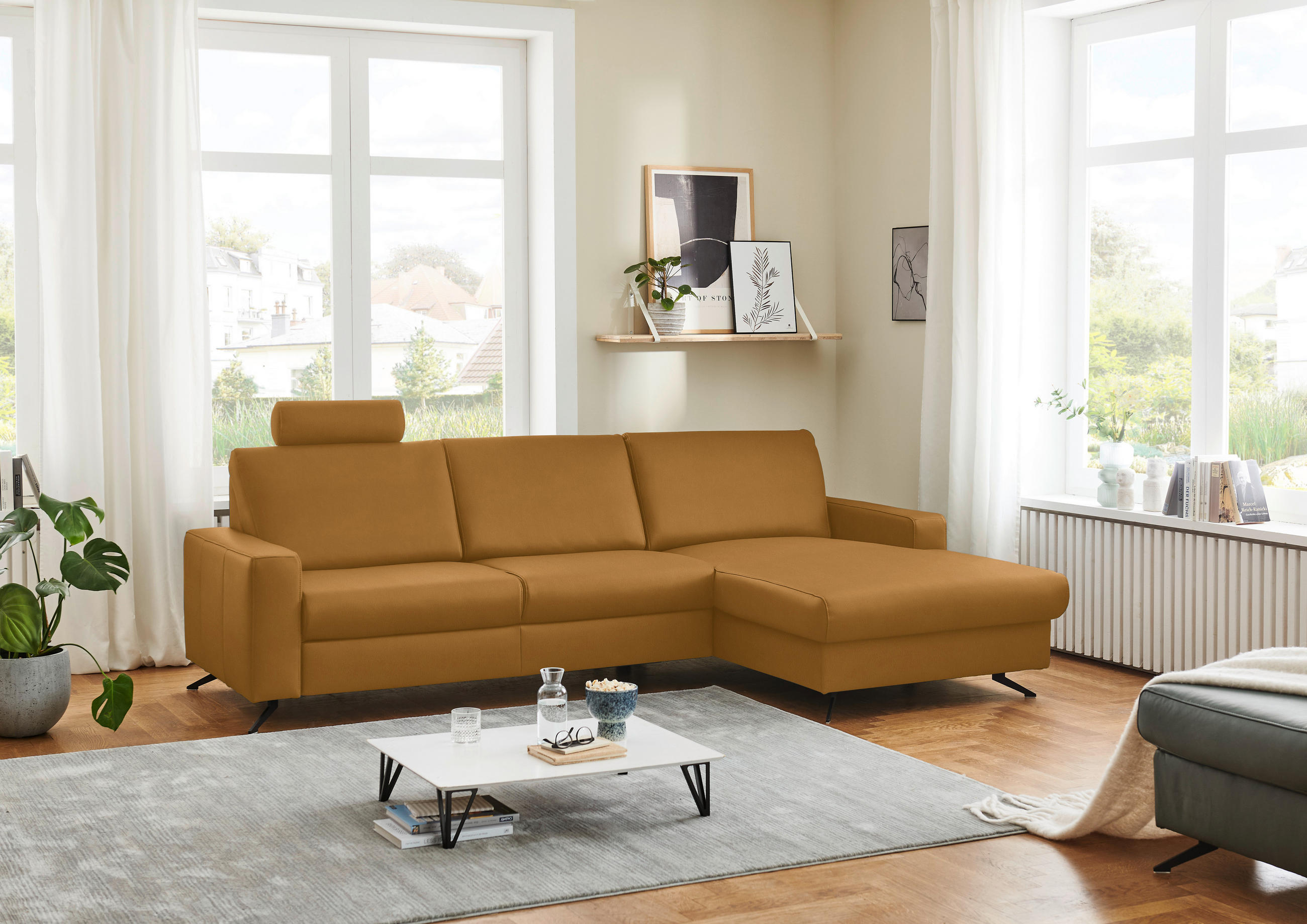 ECKSOFA in Echtleder Gelb  - Gelb/Schwarz, Design, Leder/Metall (267/165cm) - Beldomo Premium