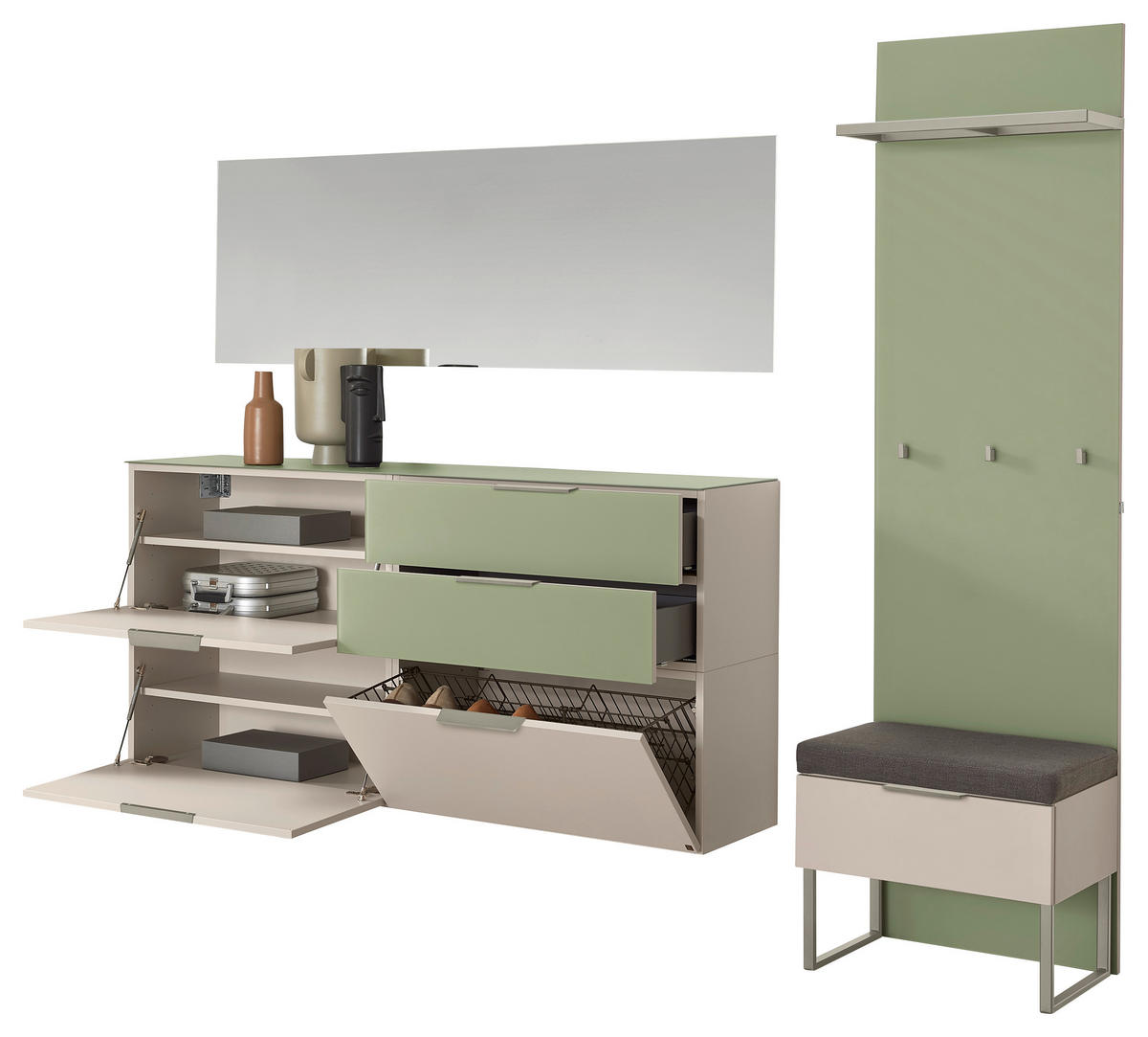 GARDEROBE 5-teilig  in 240/202/40 cm  - Beige/Grün, Design, Glas/Holzwerkstoff (240/202/40cm) - Musterring