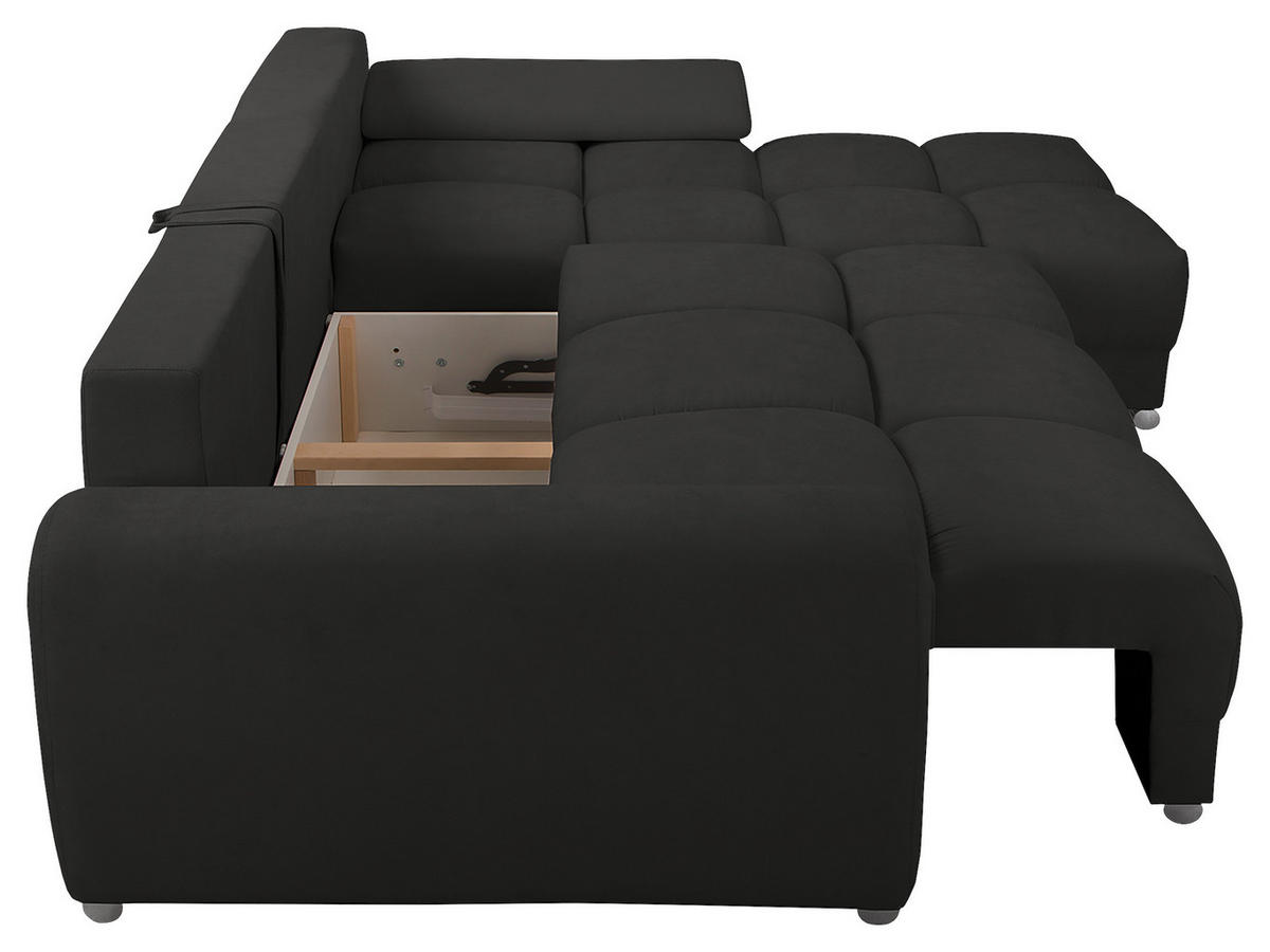 ECKSOFA in Mikrofaser Dunkelgrau  - Dunkelgrau/Silberfarben, Design, Textil/Metall (256/175cm) - Livetastic
