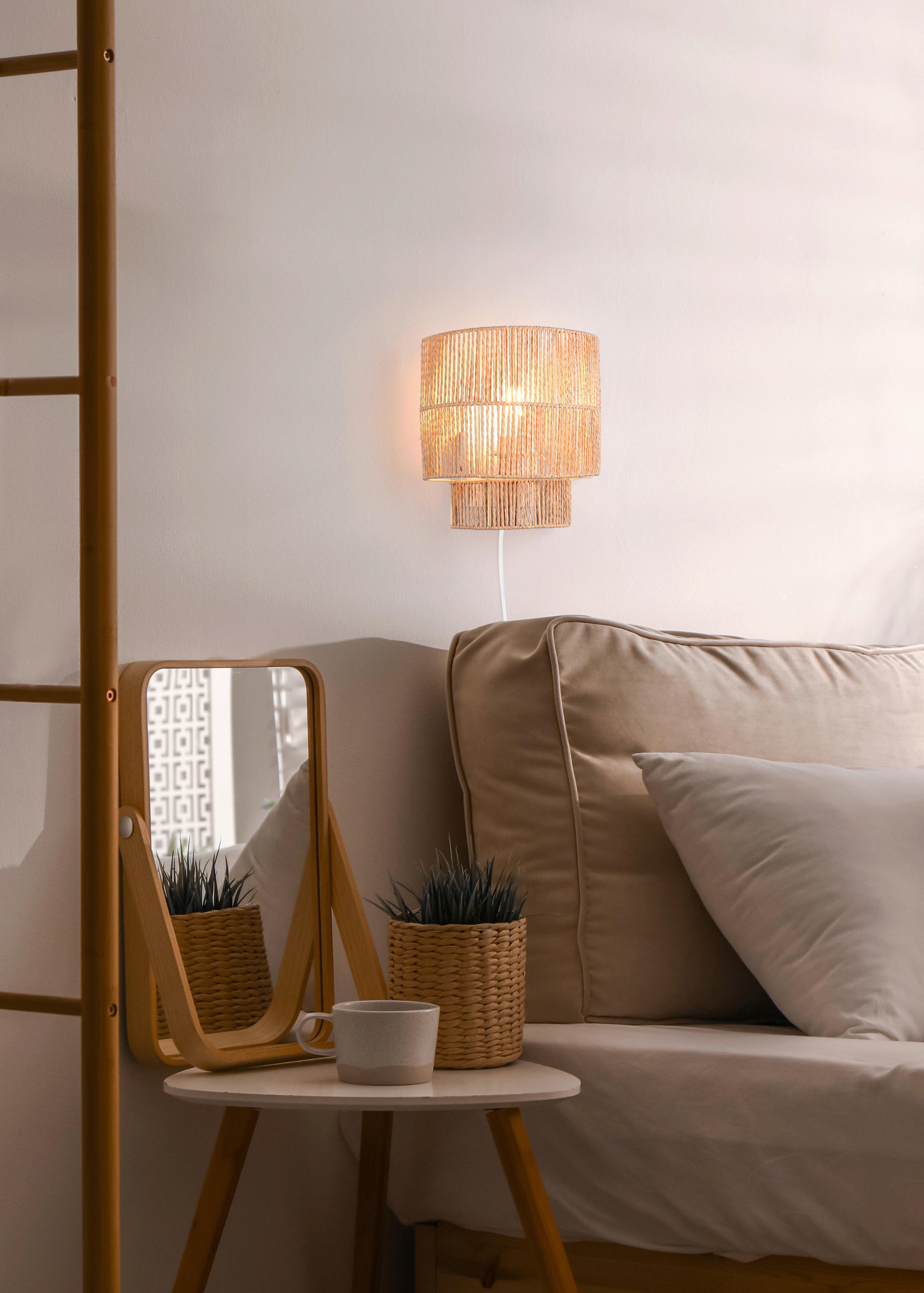 Thumbnail - Wandleuchte Satna, Braun, Weiß, Papier, 24.5x14x24.5 cm, Lampen & Leuchten, Innenbeleuchtung, Leuchten nach Räumen, Schl...