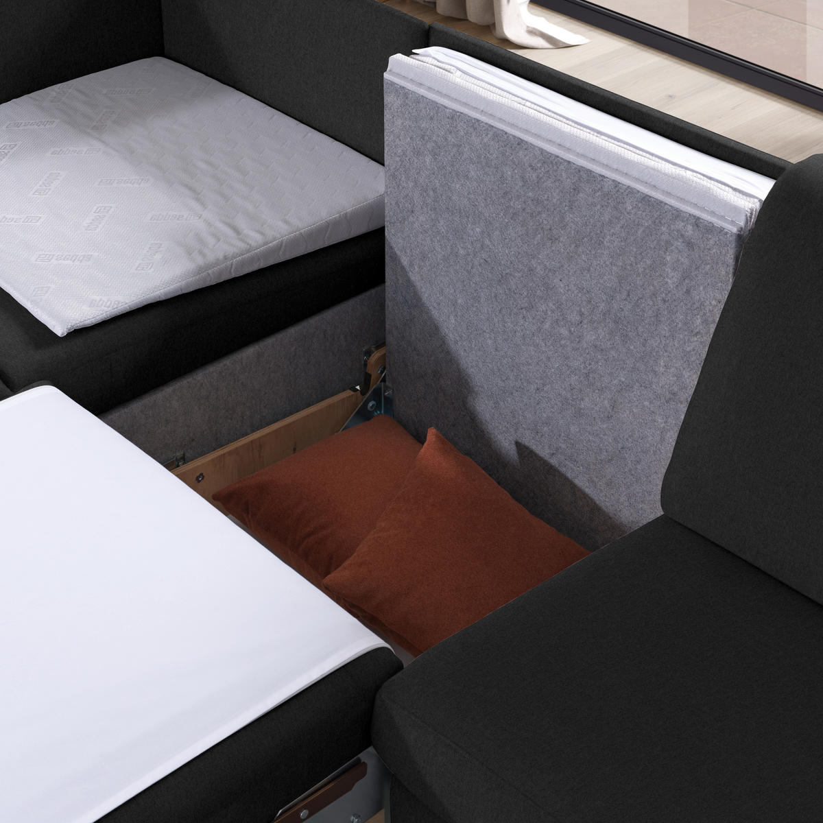 ECKSOFA  in Flachgewebe Anthrazit  203/261 cm  - Eichefarben/Anthrazit, KONVENTIONELL, Holz/Textil (203/261cm) - Sedda