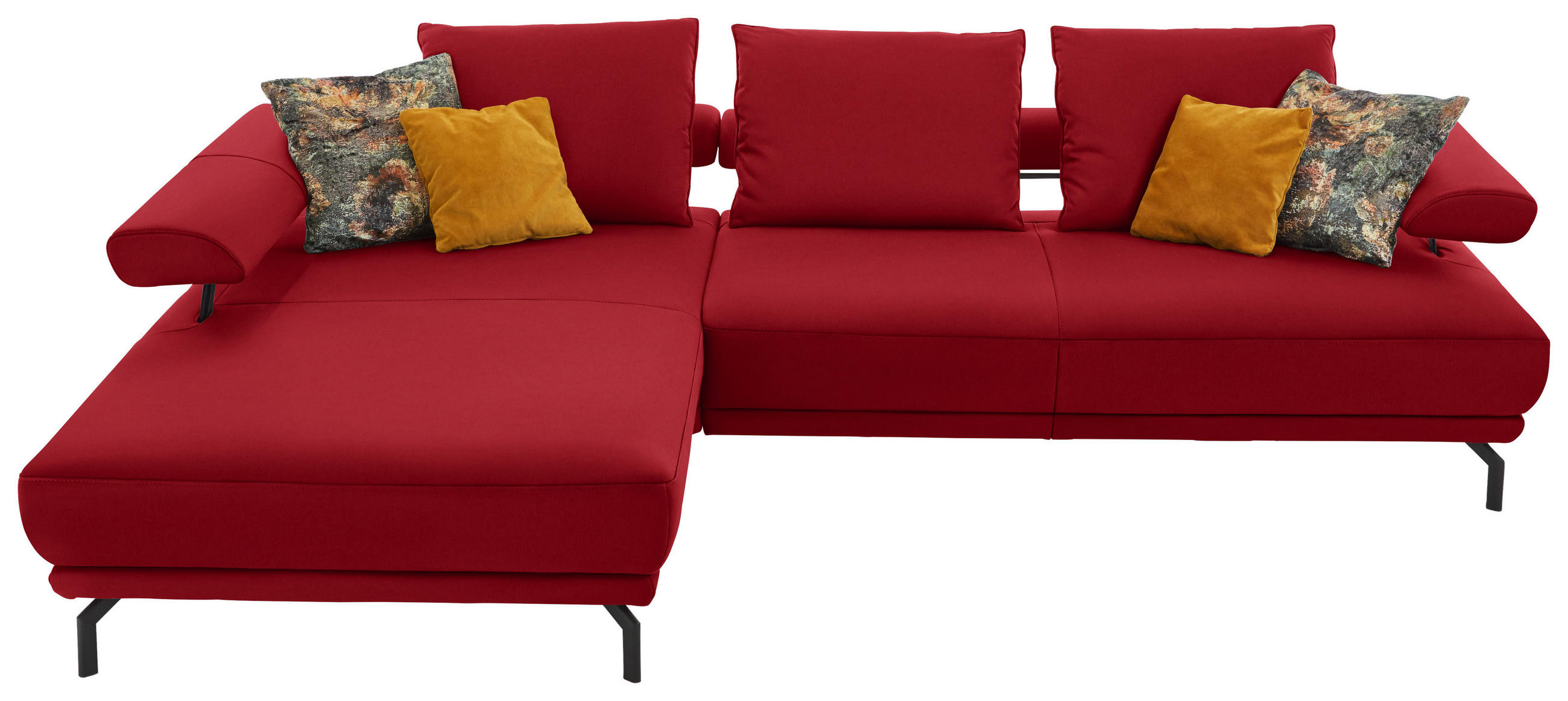 ECKSOFA in Echtleder Rot  224/305 cm  - Rot/Schwarz, Design, Leder/Metall (224/305cm) - Dieter Knoll