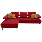 ECKSOFA in Echtleder Rot  - Rot/Schwarz, Design, Leder/Metall (224/305cm) - Dieter Knoll