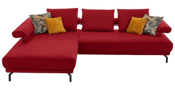 ECKSOFA in Echtleder Rot 224/305 cm - Rot/Schwarz, Design, Leder/Metall (224/305cm) - Dieter Knoll