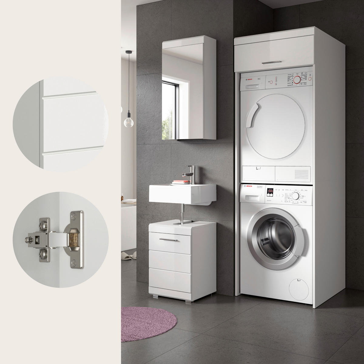 BADRUM 121 cm  - vit/silver, Trend, trämaterial/glas (121cm) - MID.YOU