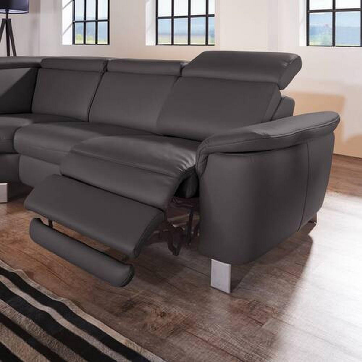 ECKSOFA in Echtleder Dunkelbraun  - Dunkelbraun/Alufarben, Design, Leder/Metall (239/271cm) - Cantus