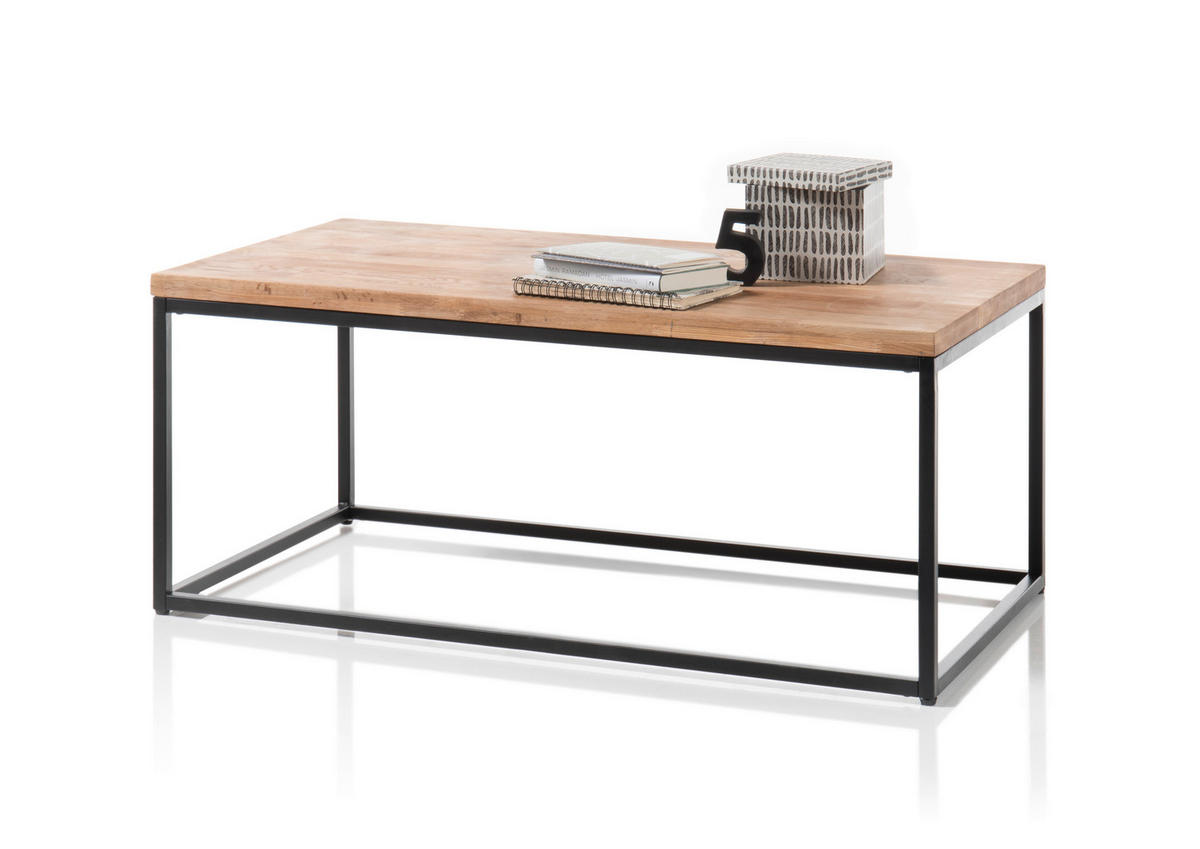 COUCHTISCH Asteiche massiv rechteckig Schwarz, Eichefarben  - Eichefarben/Schwarz, MODERN, Holz/Metall (110/45/60cm) - MID.YOU