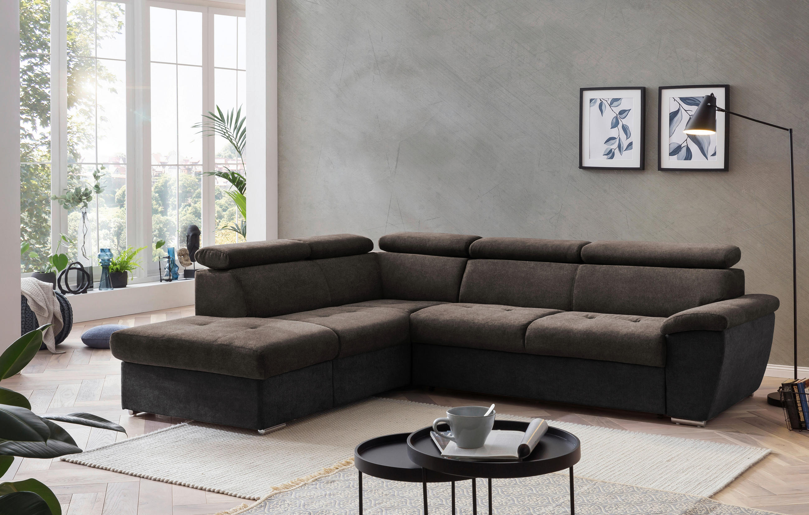 ECKSOFA Dunkelbraun Mikrofaser  - Chromfarben/Dunkelbraun, Design, Textil/Metall (216/262cm) - Livetastic