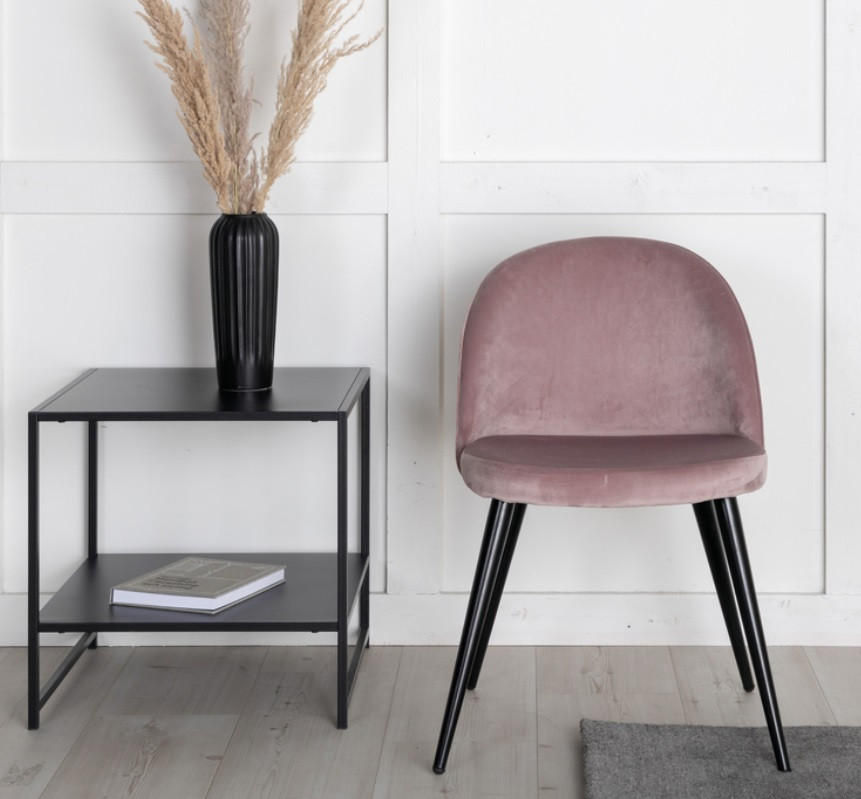 STOL  i stål sammet  - svart/rosa, Design, metall/textil (50/76,5/57cm) - Best Price