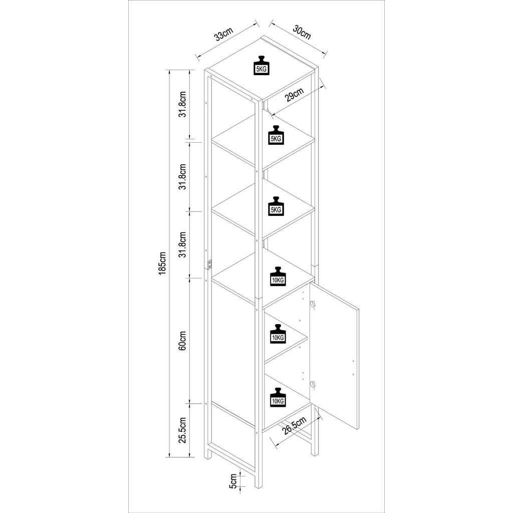 Thumbnail - Mid.you Hochschrank, Honigeiche, Metall, 4 Fächer, 33x185x30 cm, stehend, freistehend, Badezimmer, Badezimmerschränke, H...