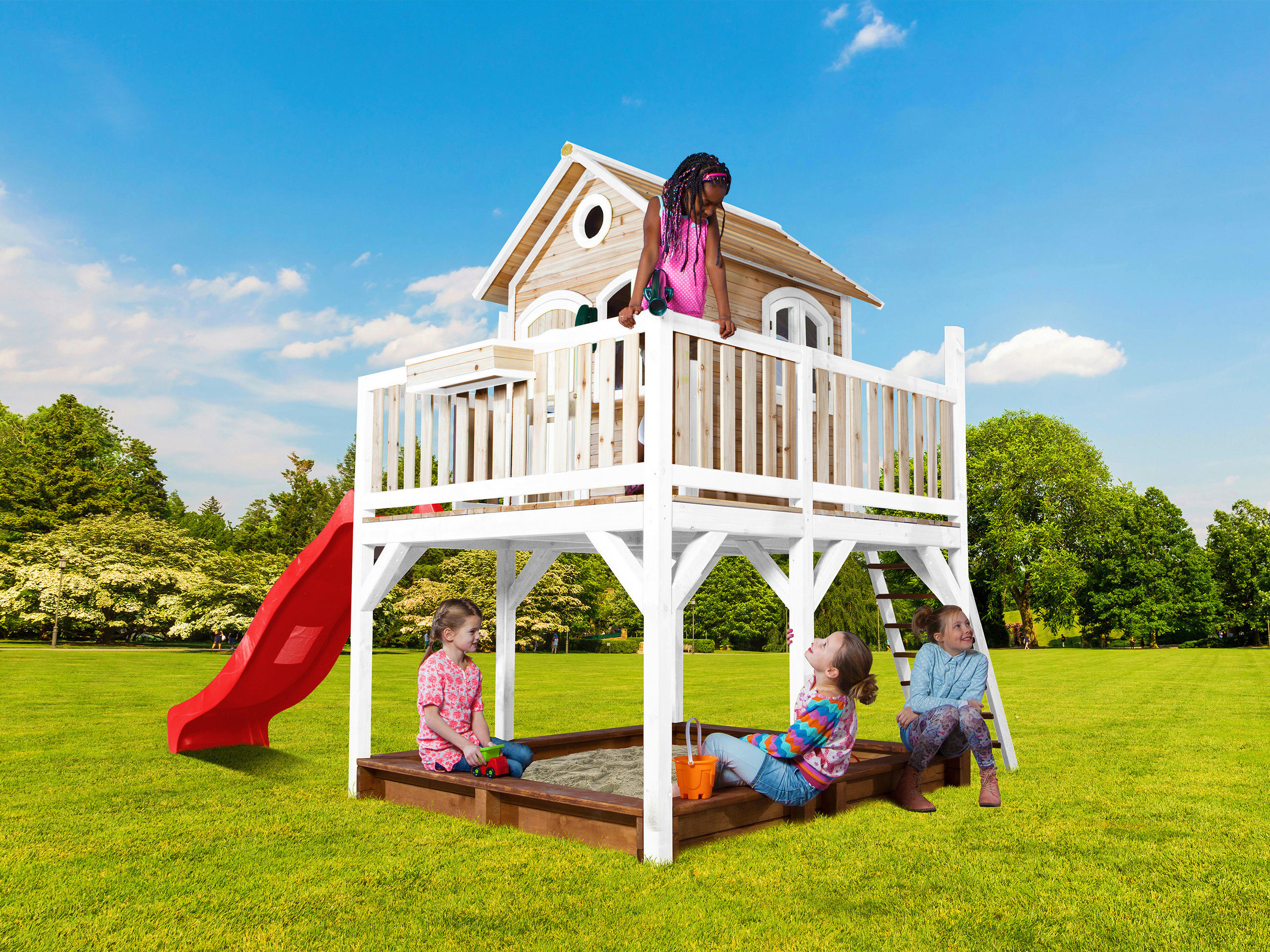 SPIELTURM 377/291/255 cm  - Rot/Braun, KONVENTIONELL, Holz (377/291/255cm) - Ambia Garden