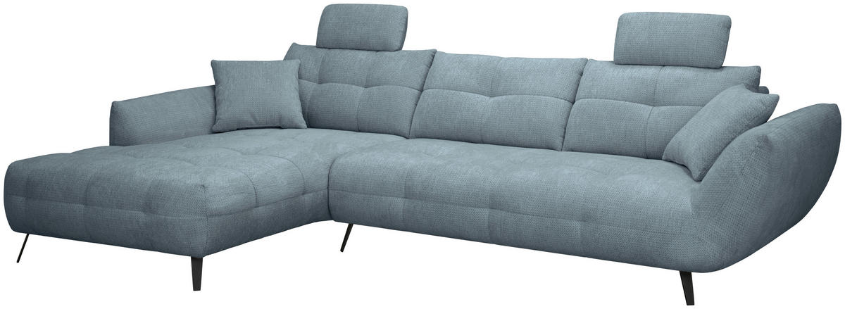 ECKSOFA Blaugrau Chenille Armlehnenkissen, Rücken echt, Sitztiefenverstellung  - Blaugrau/Schwarz, KONVENTIONELL, Textil/Metall (215/313cm) - Hom`in