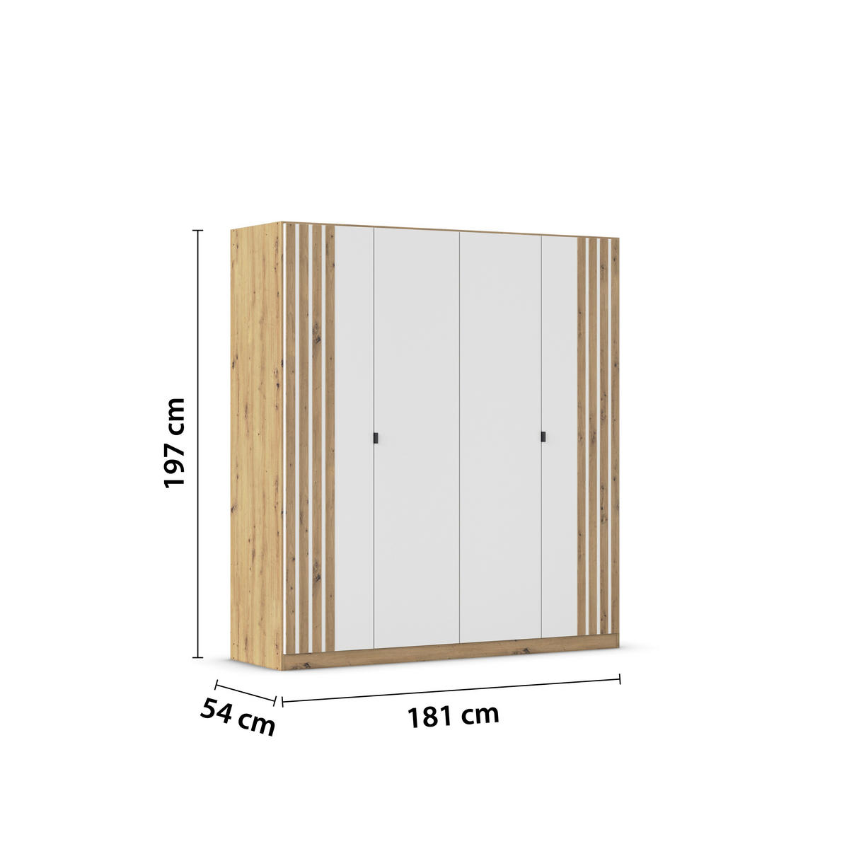 DREHTÜRENSCHRANK 181/197/54 cm,  in Weiß, Eiche Artisan,  - Weiß/Eiche Artisan, MODERN, Holzwerkstoff/Metall (181/197/54cm) - Rauch Möbel