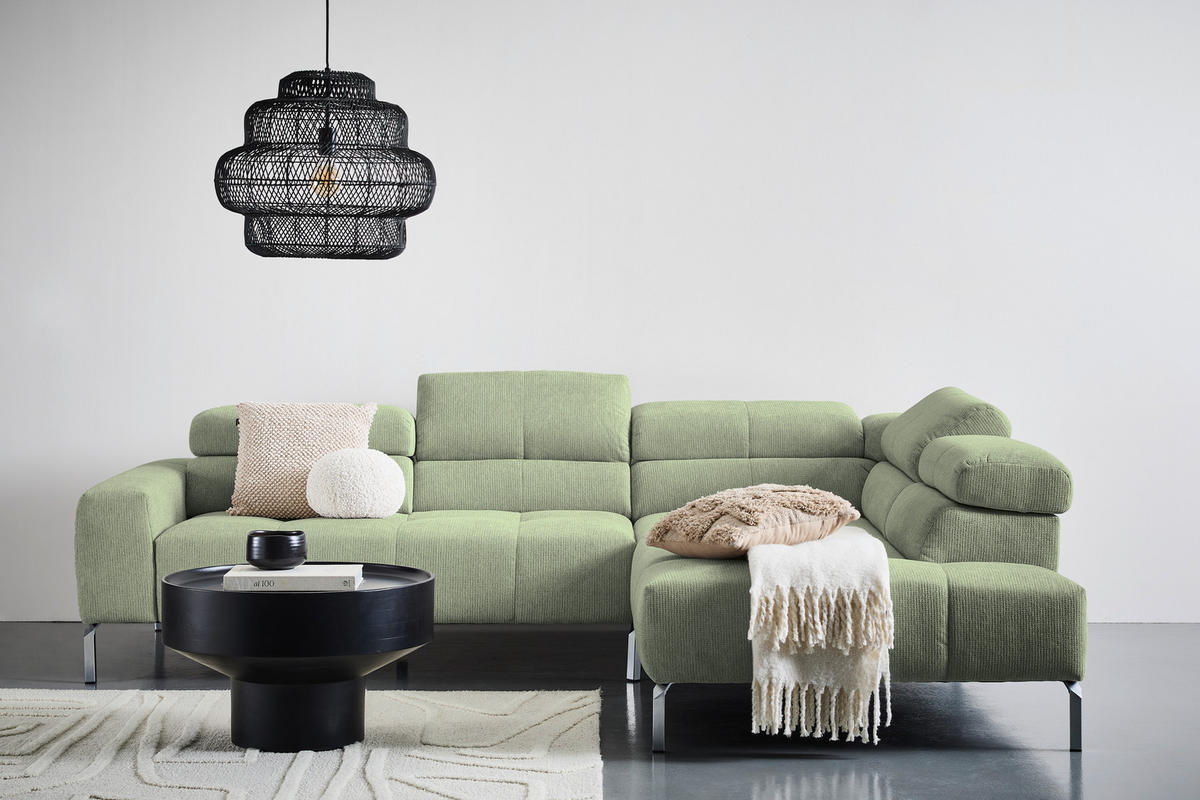 ECKSOFA Olivgrün Flachgewebe  - Chromfarben/Olivgrün, KONVENTIONELL, Textil/Metall (282/224cm) - Hom`in