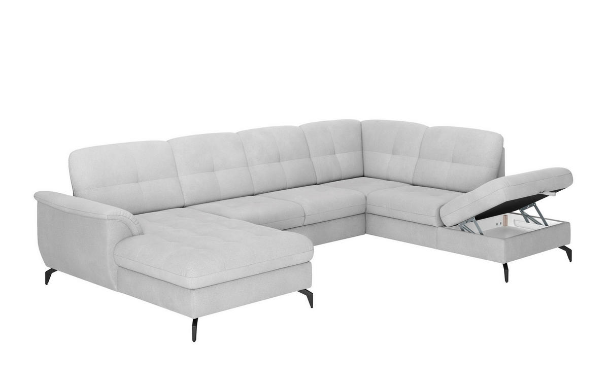 WOHNLANDSCHAFT Silberfarben Flachgewebe  - Silberfarben/Schwarz, MODERN, Textil/Metall (164/319/212cm) - Sit & More