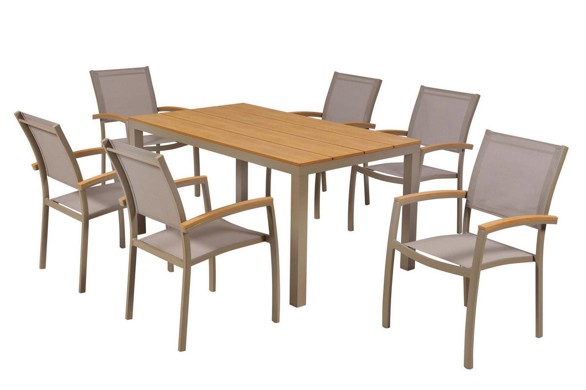 GARTENTISCHGRUPPE  - Champagner/Naturfarben, KONVENTIONELL, Kunststoff/Textil - Gardenson