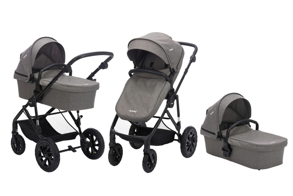 KINDERWAGENSET LIVERPOOL  - Schwarz/Grau, Basics, Textil/Metall (59/93/104cm) - My Baby Lou
