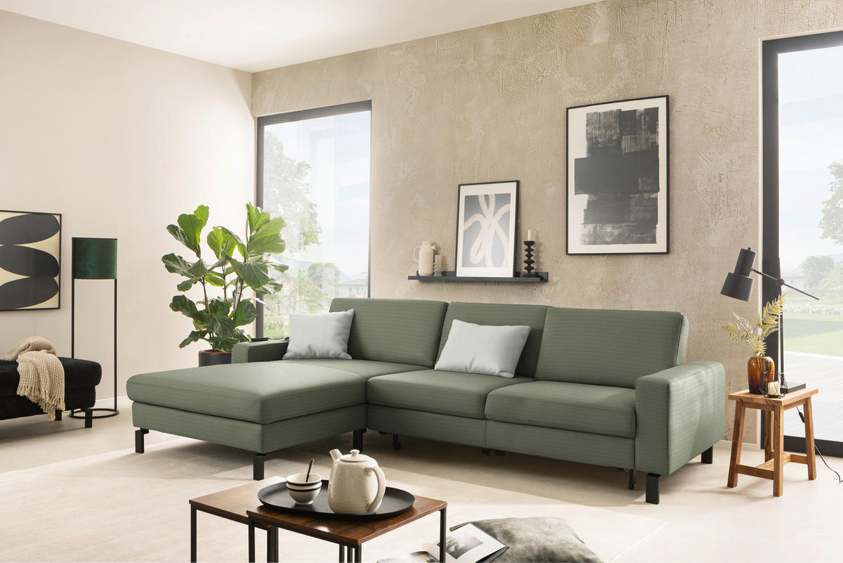 ECKSOFA Cord Olivgrün  - Schwarz/Olivgrün, Design, Textil/Metall (185/298cm) - Pure Home Lifestyle
