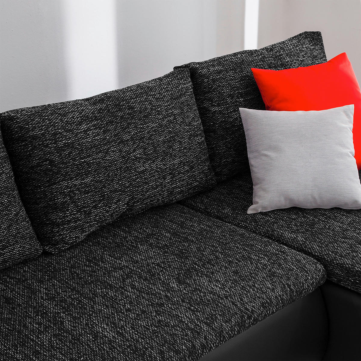 ECKSOFA Schwarz Textilgeflecht  - Chromfarben/Schwarz, Design, Textil (266/175cm) - Livetastic