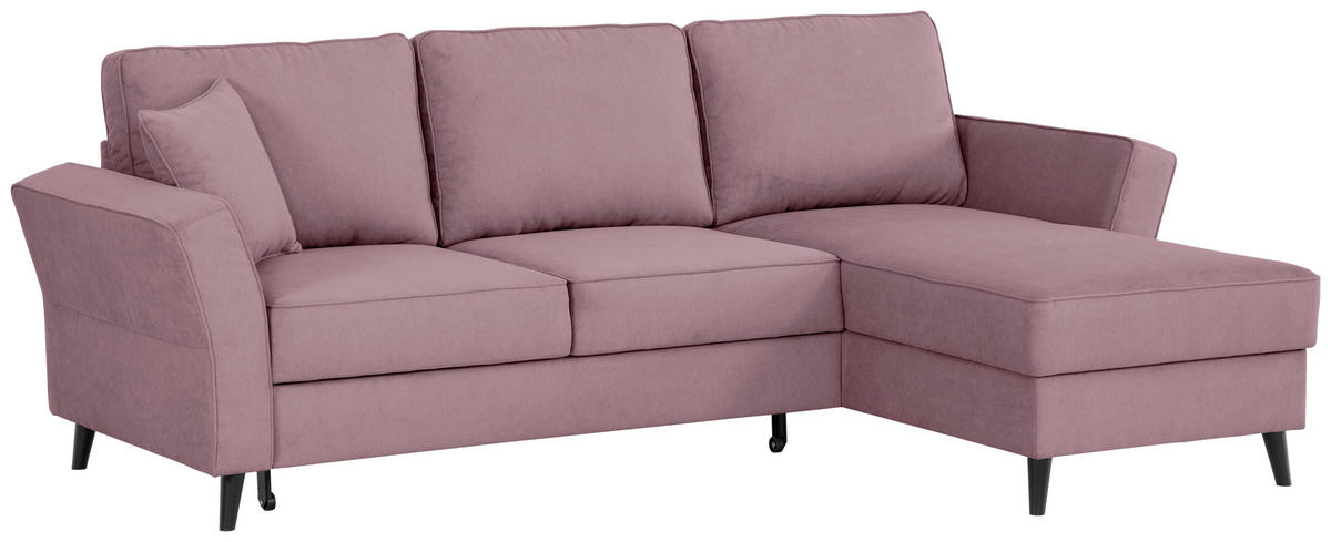 ECKSOFA in Velours Rosa  - Schwarz/Rosa, Konventionell, Holz/Textil (244/159cm) - Carryhome