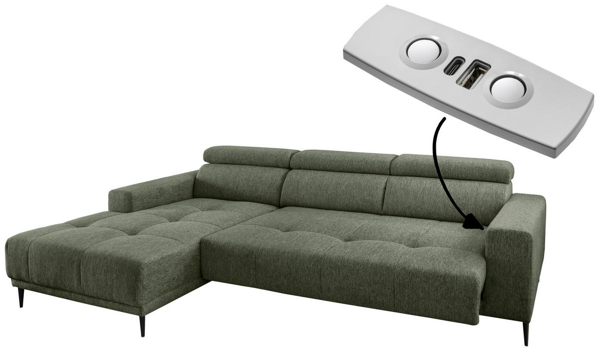 ECKSOFA Dunkelgrün Chenille  - Dunkelgrün/Schwarz, KONVENTIONELL, Textil/Metall (188/276cm) - Livetastic