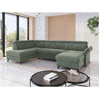 WOHNLANDSCHAFT GLENDALE E Dunkelgrün Flachgewebe  - Dunkelgrün/Schwarz, KONVENTIONELL, Textil/Metall (193/321/166cm) - Sit & More