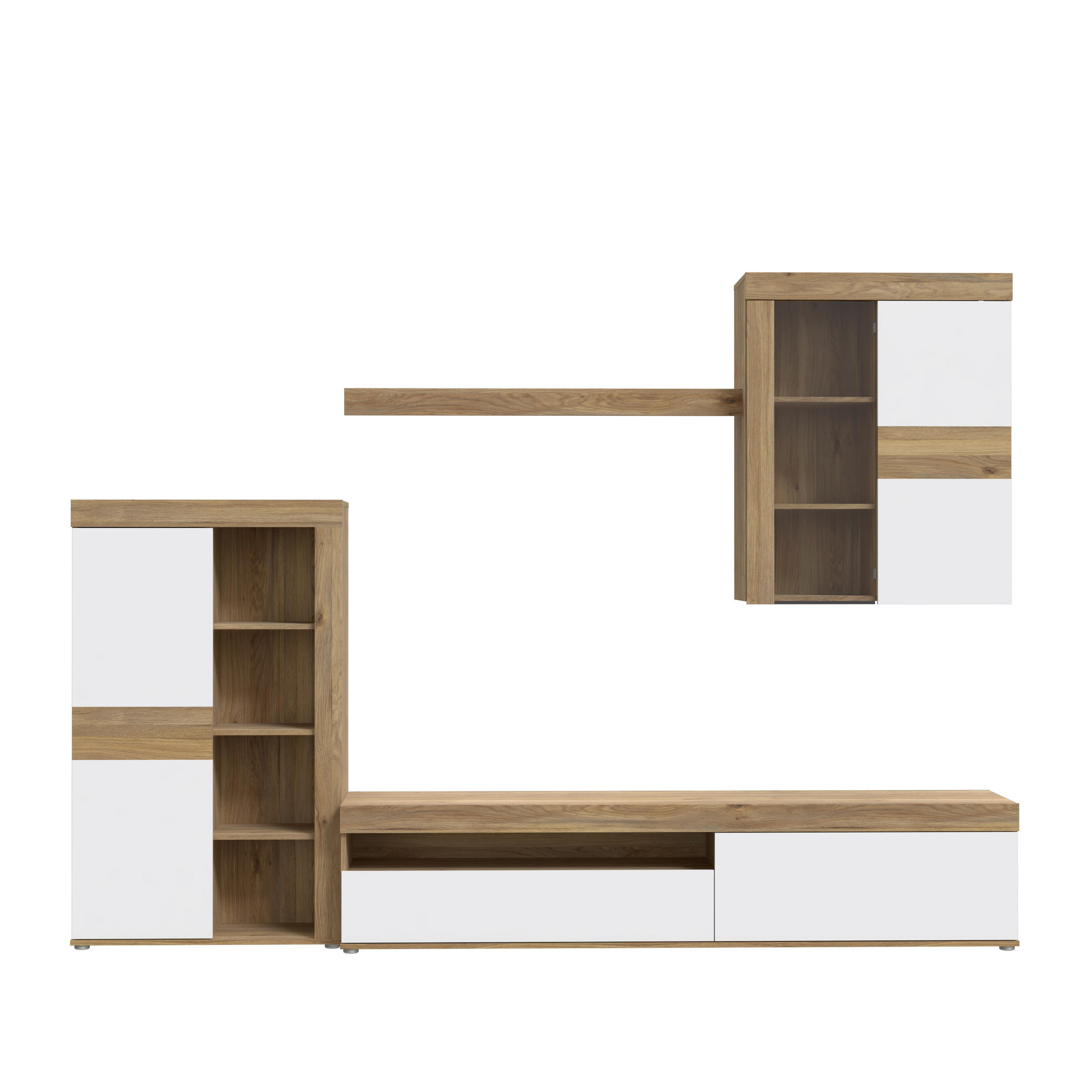 OBÝVACÍ STĚNA, barvy dubu, světle šedá - barvy dubu/světle šedá, Moderní, kompozitní dřevo/sklo (279,9/200,9/41,3cm) - Carryhome