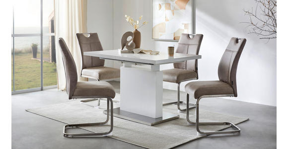 ESSTISCH in Metall, Holzwerkstoff 120-160/80/76 cm - Edelstahlfarben/Weiß, Design, Holzwerkstoff/Metall (120-160/80/76cm) - Carryhome