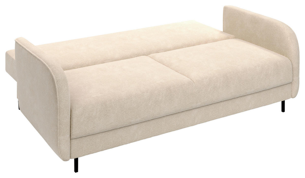 SCHLAFSOFA Chenille Beige  inkl. Rückenkissen, Bettkasten, Schlaffunktion, Rücken echt  - Beige/Schwarz, KONVENTIONELL, Textil/Metall (215/95/85cm) - Milino