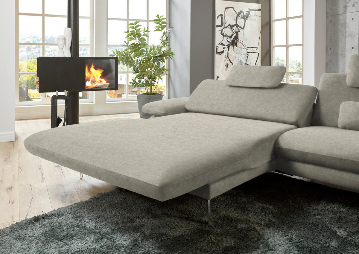 ECKSOFA in Velours Platinfarben  - Platinfarben/Schwarz, Design, Textil/Metall (184/284cm) - Dieter Knoll