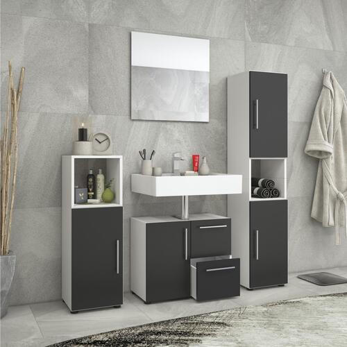 HOCHSCHRANK Schwarz - Silberfarben/Schwarz, KONVENTIONELL, Holzwerkstoff/Kunststoff (31/150/32cm) - MID.YOU