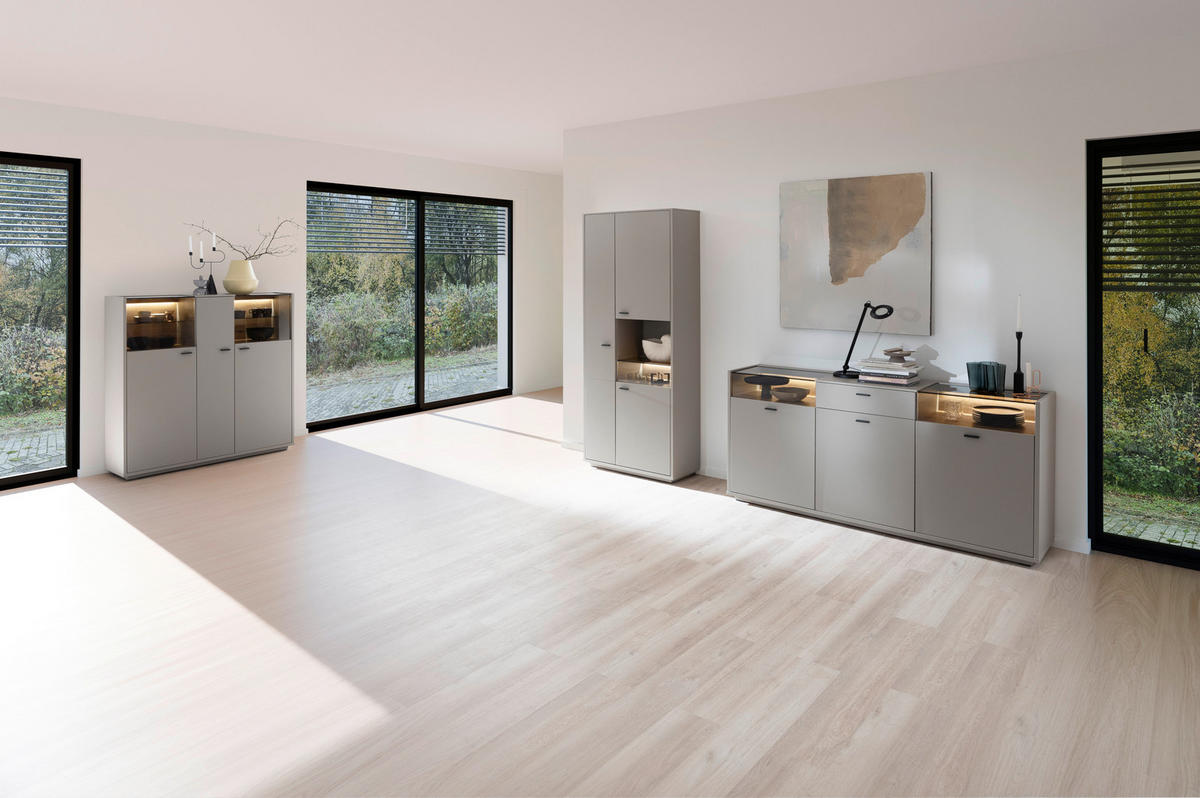 KOMODA     siva, boje hrasta  - siva/boje hrasta, Design, staklo/drvni materijal (185/88cm) - Stylife