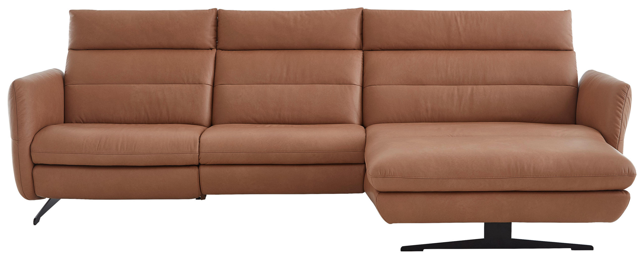 ECKSOFA Haselnussfarben Echtleder  - Schwarz/Haselnussfarben, Design, Leder/Metall (300/157cm) - Dieter Knoll