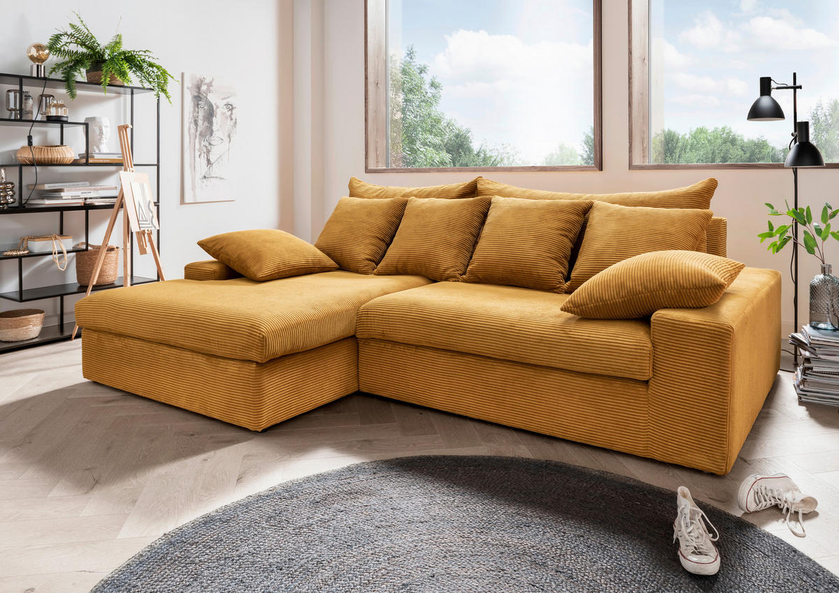 ECKSOFA Goldfarben Cord  - Goldfarben/Schwarz, MODERN, Kunststoff/Textil (200/278cm) - Livetastic