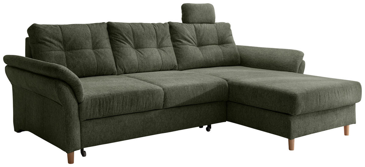 ECKSOFA in Chenille Dunkelgrün  - Dunkelgrün/Naturfarben, Modern, Holz/Textil (250/176cm) - Livetastic