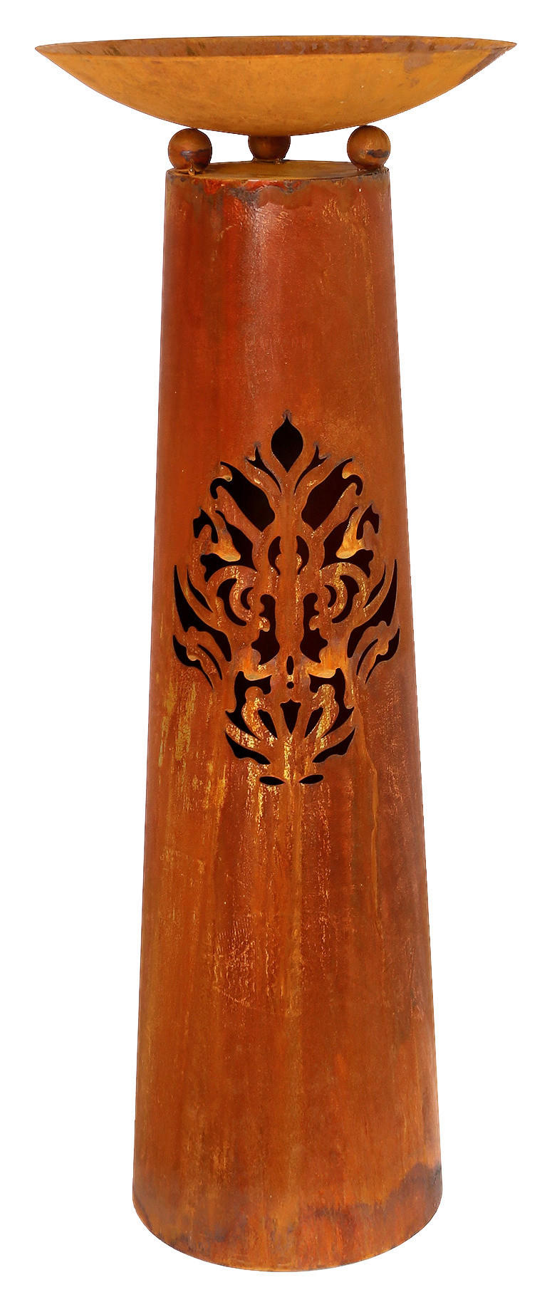 Dekosäule mit Schale Metall Rostbraun H: 107 cm