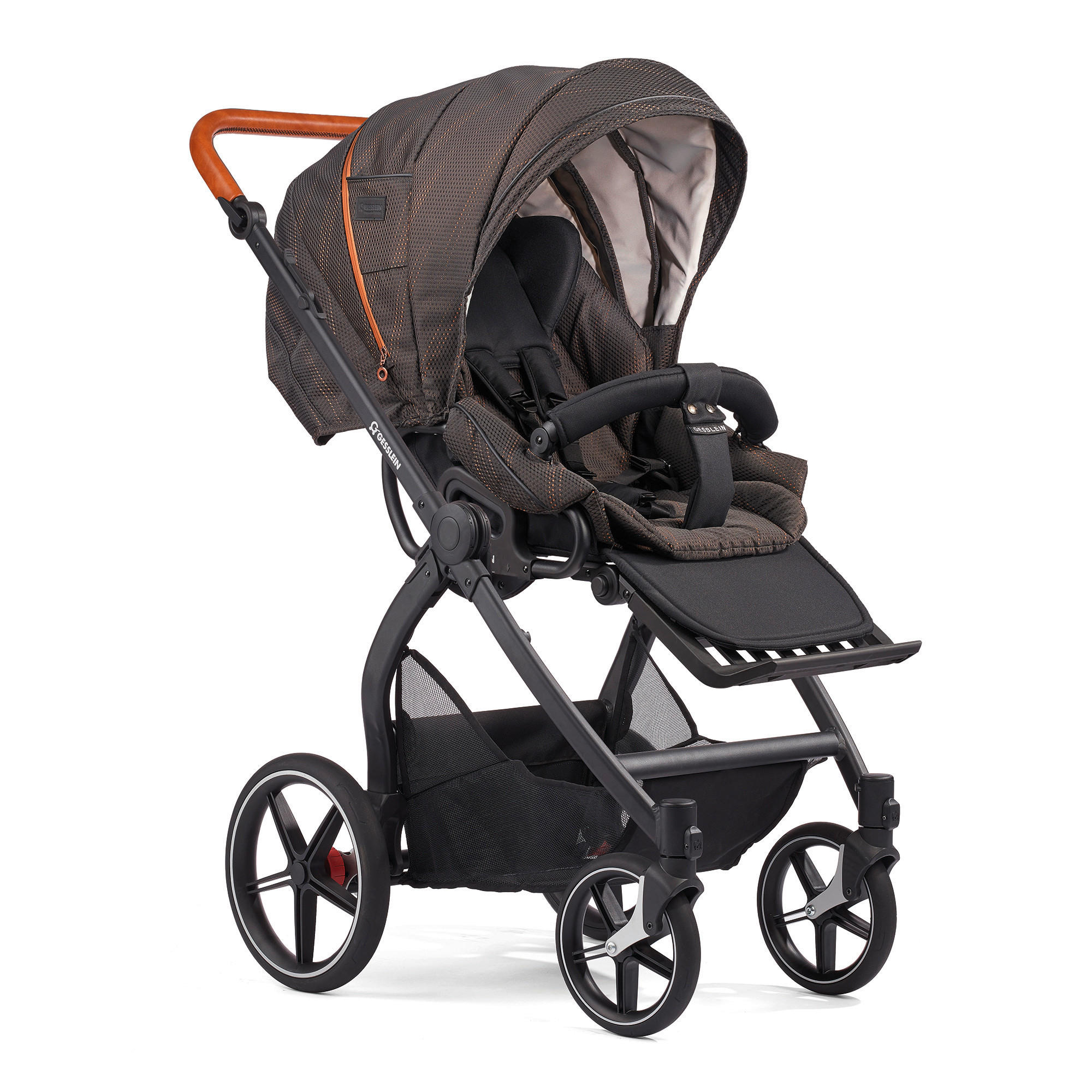 KINDERWAGENSET FX4 Classic  - Schwarz/Kupferfarben, Basics, Textil/Metall (57/129/100cm) - Gesslein