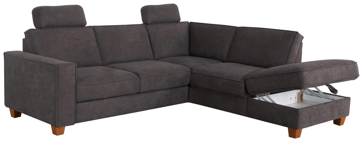 ECKSOFA Dunkelgrau Flachgewebe  - Eichefarben/Dunkelgrau, KONVENTIONELL, Holz/Textil (236/213cm) - Sit & More