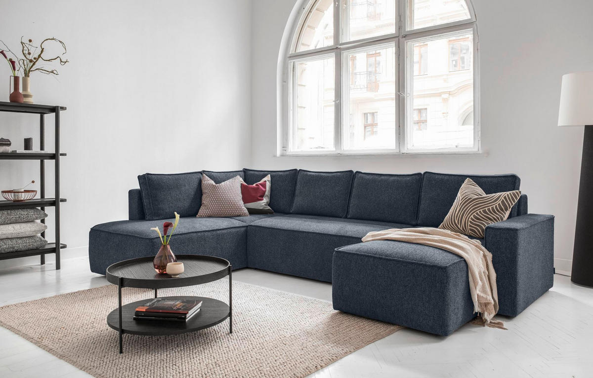 WOHNLANDSCHAFT in Dunkelblau  - Weiss/Dunkelblau, Design, Kunststoff/Textil (194/322/156cm) - MID.YOU