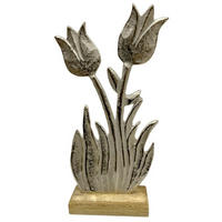 DEKOBLUME - Silberfarben/Braun, LIFESTYLE, Holz/Metall (15,5/30/5cm)