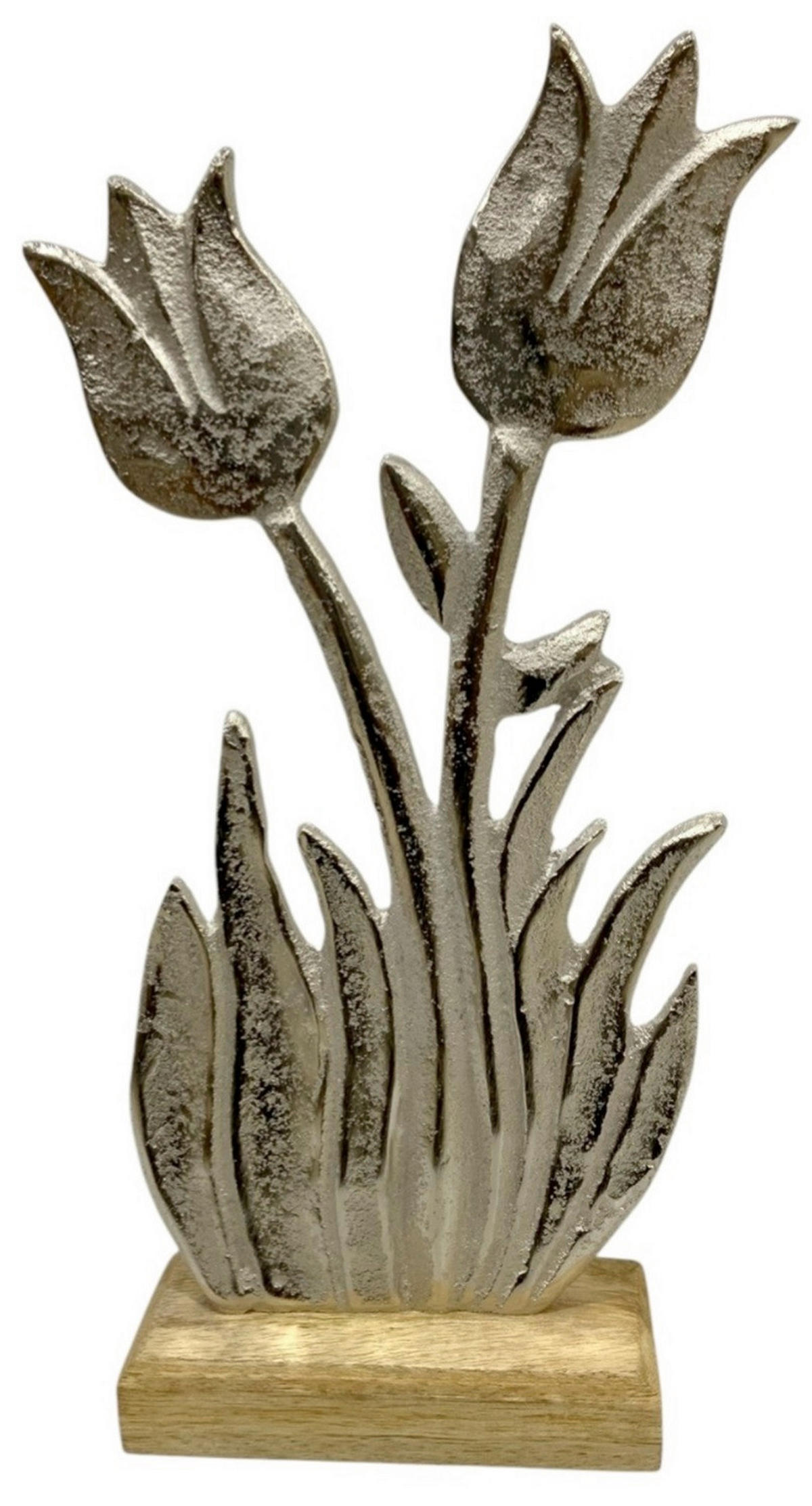 DEKOBLUME - Silberfarben/Braun, LIFESTYLE, Holz/Metall (15,5/30/5cm)