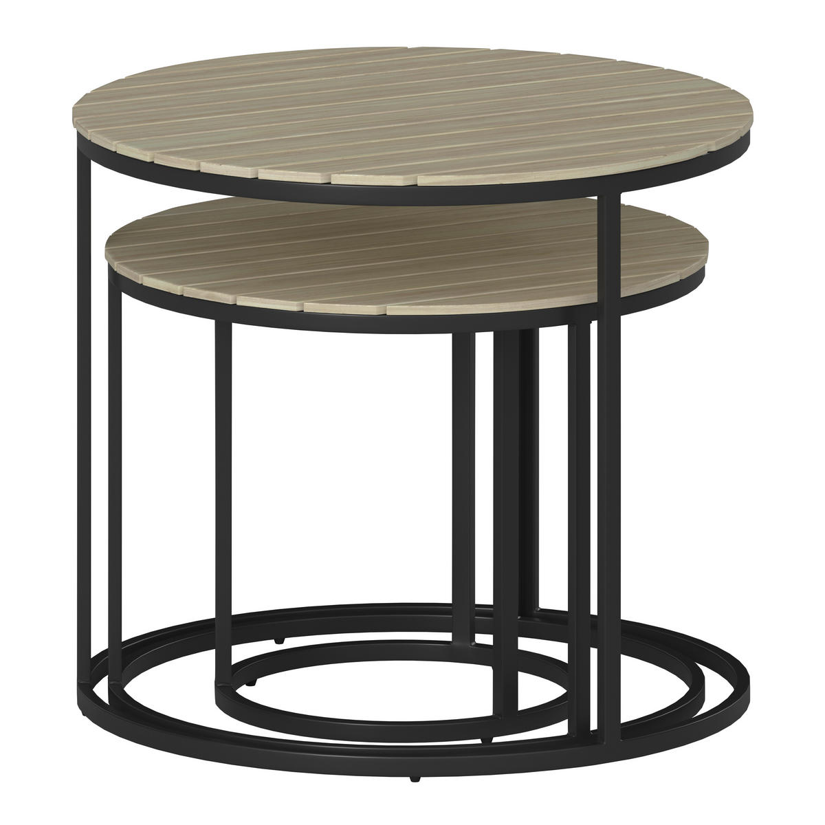 SET DE TABLES D'APPOINT JARDI - Schwarz/Akaziefarben, Modern, Holz/Metall (76/56/36/50/45/40/76/56/36cm) - Ambia Garden