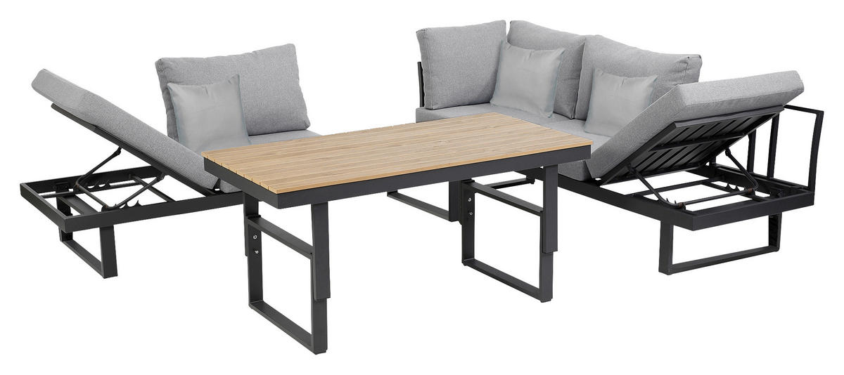 LOUNGEGARNITUR Akazie Hartholz Aluminium  - Anthrazit/Braun, MODERN, Holz/Textil (210/75/210cm) - Gardenson