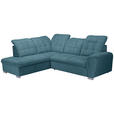 ECKSOFA Blau Chenille Bettkasten, Schlaffunktion, Rücken echt, Kopfteilverstellung, Liegefläche im Originalstoff  - Chromfarben/Blau, KONVENTIONELL, Kunststoff/Textil (205/260cm) - Carryhome