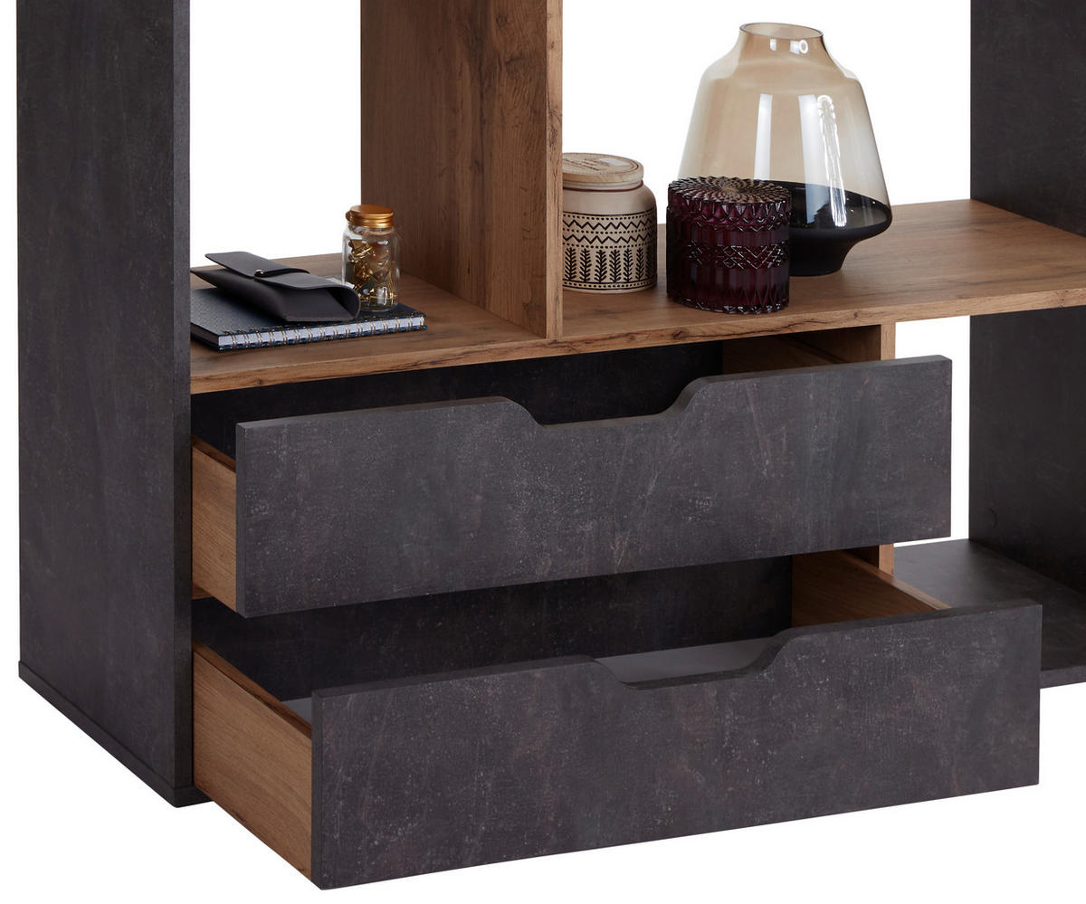 PREDELNA STENA 110/185/32 cm barve hrasta, siva  - siva/barve hrasta, Moderno, leseni material (110/185/32cm) - Carryhome