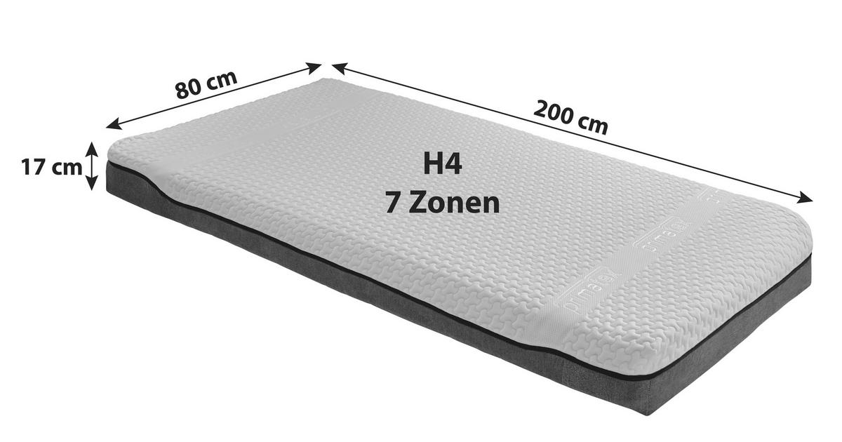 KALTSCHAUMMATRATZE 80/200 cm, Höhe ca.: 17 cm, H4 = sehr fest, 7-Zonen - Weiß, Textil (80/200cm) - Primatex