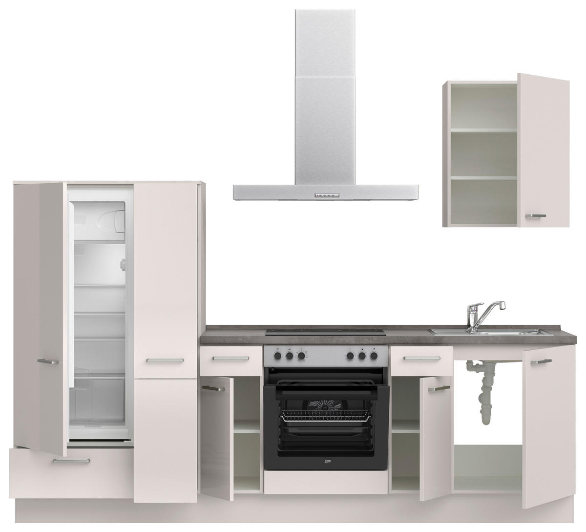 KÜCHENBLOCK Flash 270 cm  in Schieferfarben, Seidengrau  - Schieferfarben/Edelstahlfarben, MODERN, Holzwerkstoff/Metall (270cm) - Nobilia